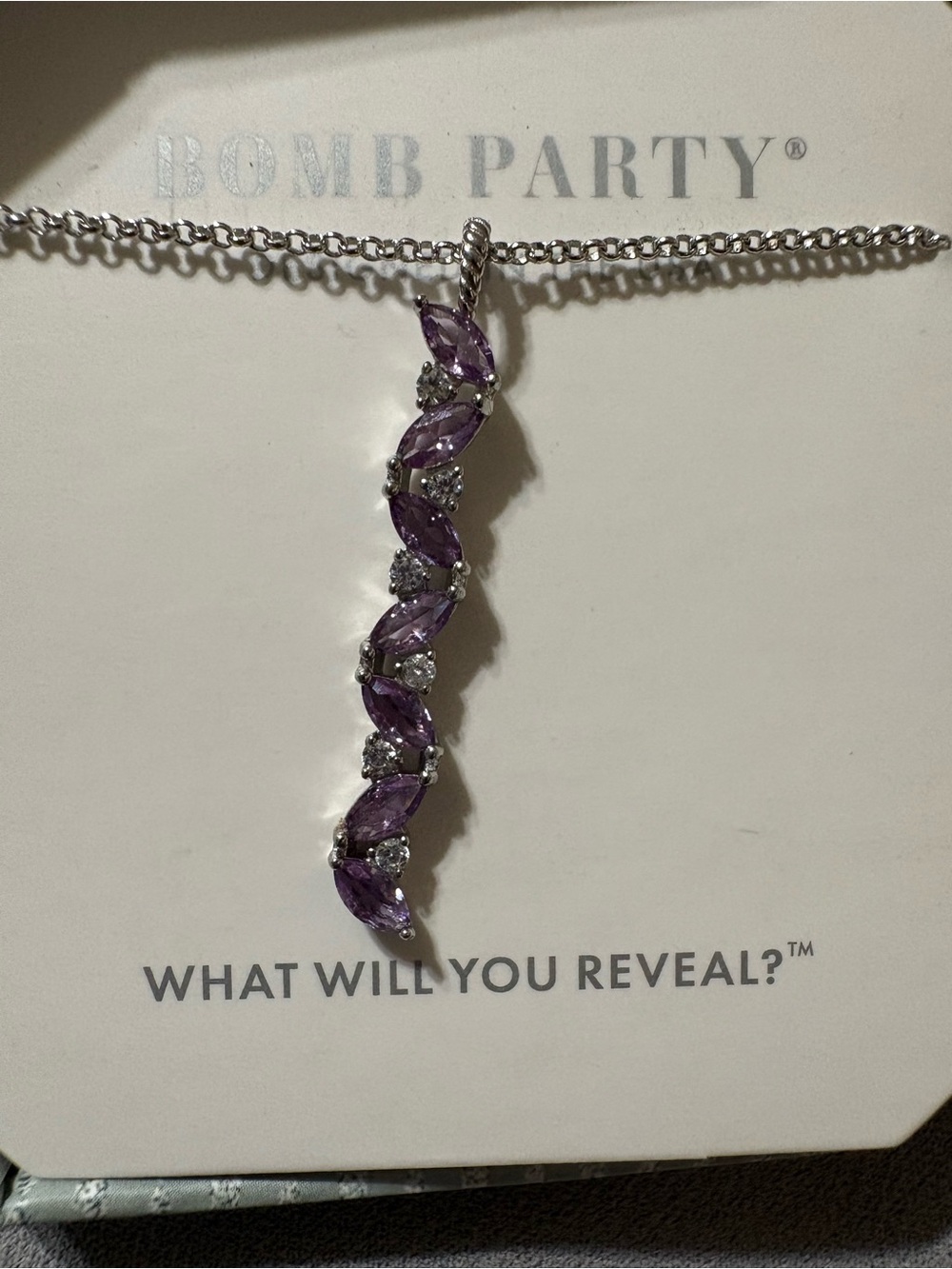 Purple Marquise & Clear Crystal Pendant Necklace new with box.